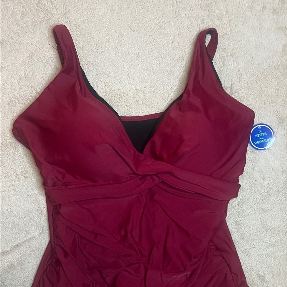 NWT Swimsuits For All Burgundy One Piece Swimsuit - Picture 3 of 12